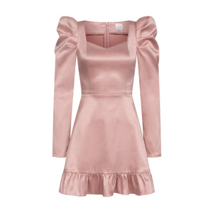 Dress Lola  with long sleeves satin powder