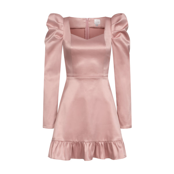 Dress Lola  with long sleeves satin powder