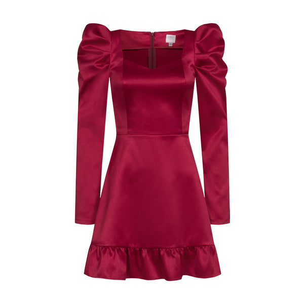Dress Lola with long-sleeved satin burgundy