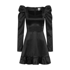 Dress Lola with long sleeves black satin