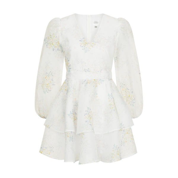 Dress Megan with organza print mimosa