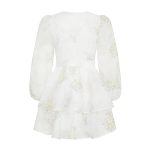 Dress Megan with organza print mimosa