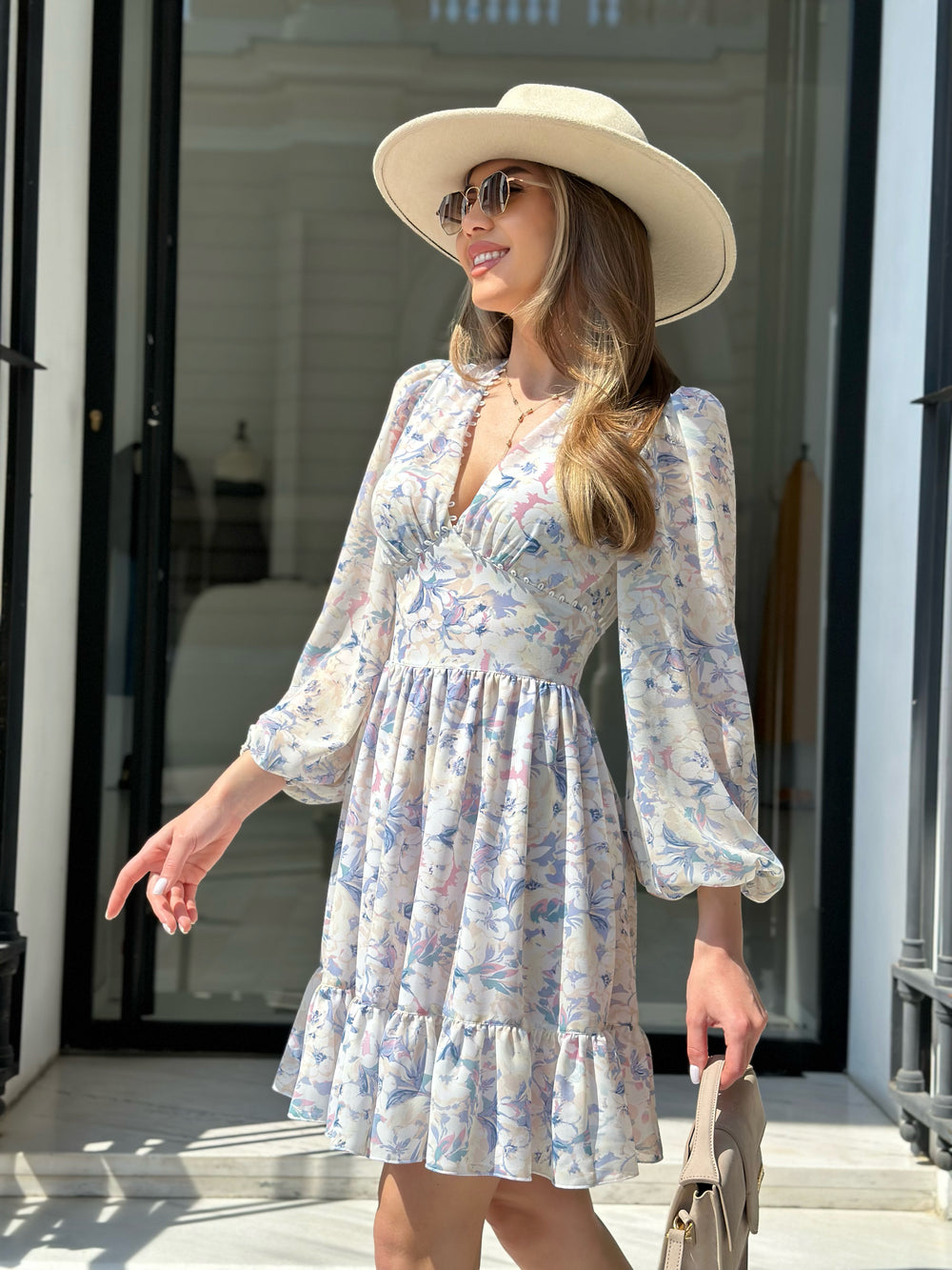 Dress Floral blurred print chiffon