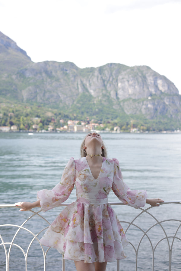 Dress Megan with organza print pions