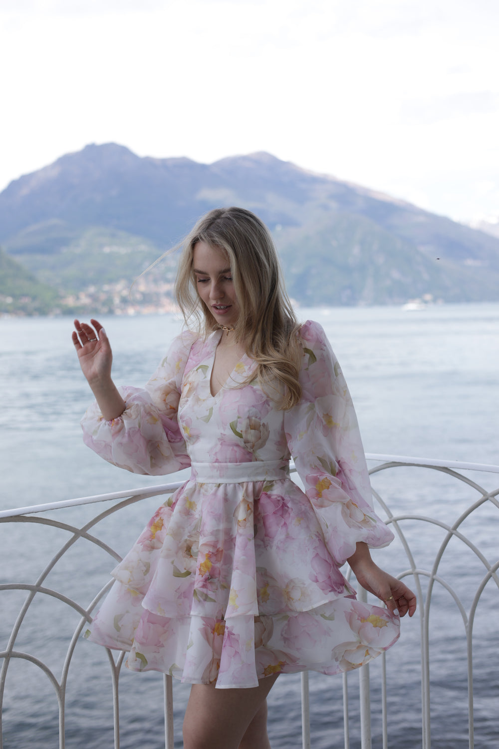 Dress Megan with organza print pions