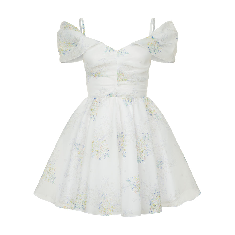 Dress Amelia with organza print mimosas
