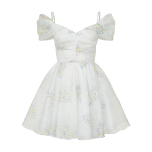 Dress Amelia with organza print mimosas