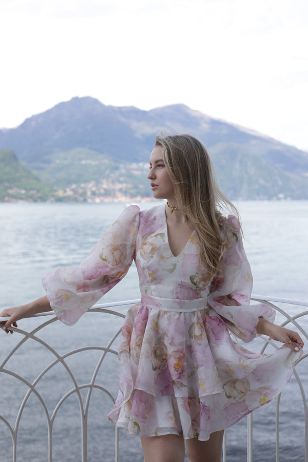Dress Megan with organza print pions