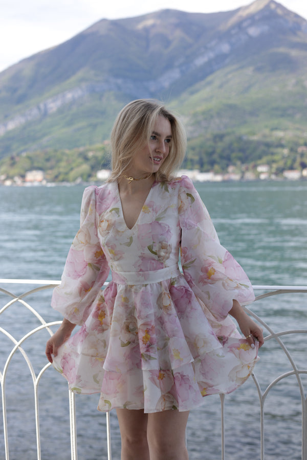 Dress Megan with organza print pions