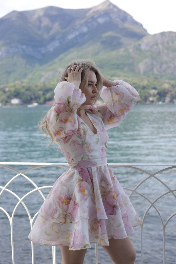 Dress Megan with organza print pions