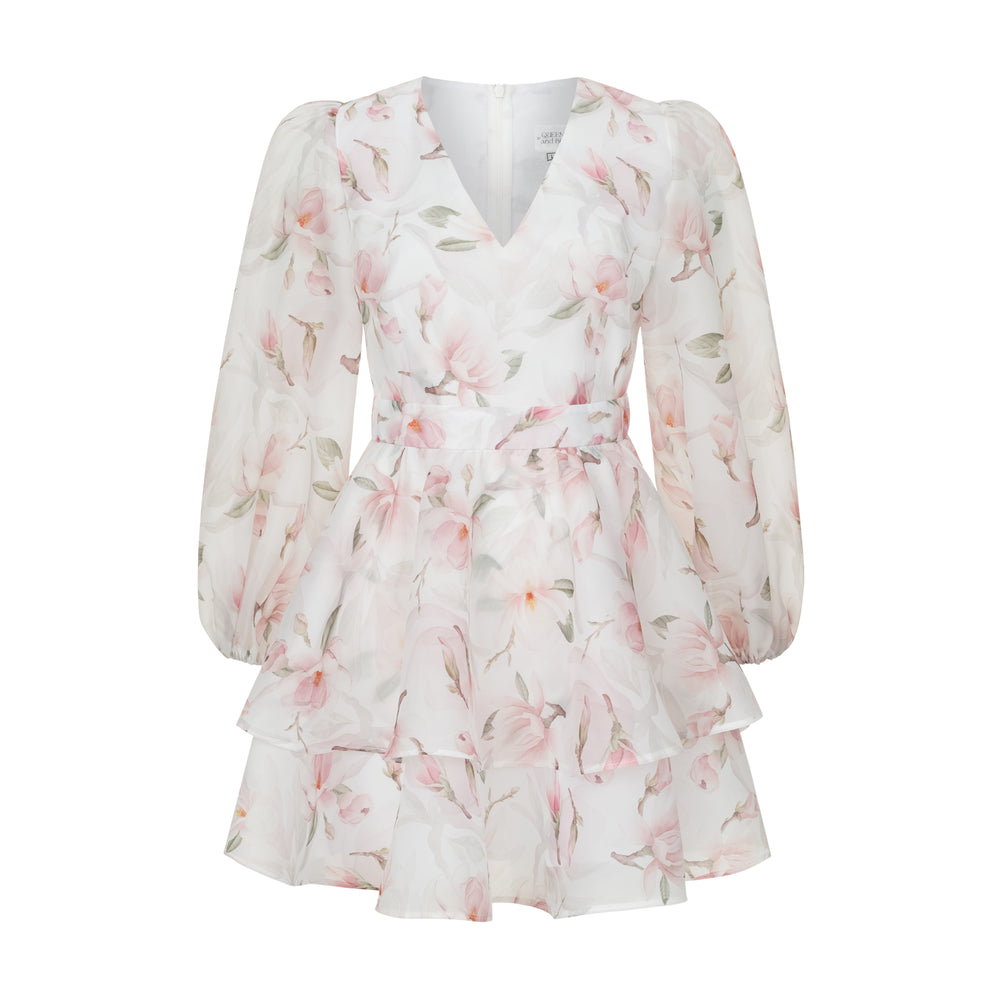 Dress Megan with organza print magnolia