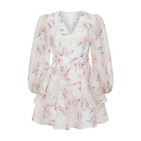 Dress Megan with organza print magnolia