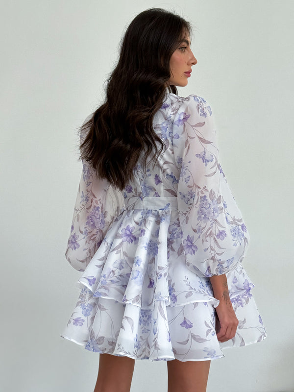 Dress Megan with organza print viola