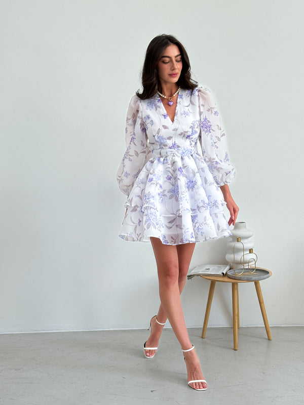 Dress Megan with organza print viola