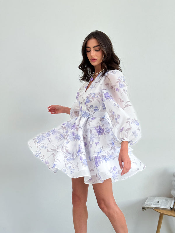 Dress Megan with organza print viola