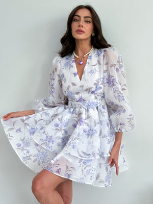 Dress Megan with organza print viola
