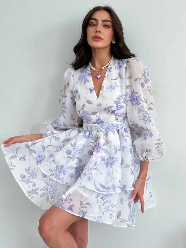 Dress Megan with organza print viola