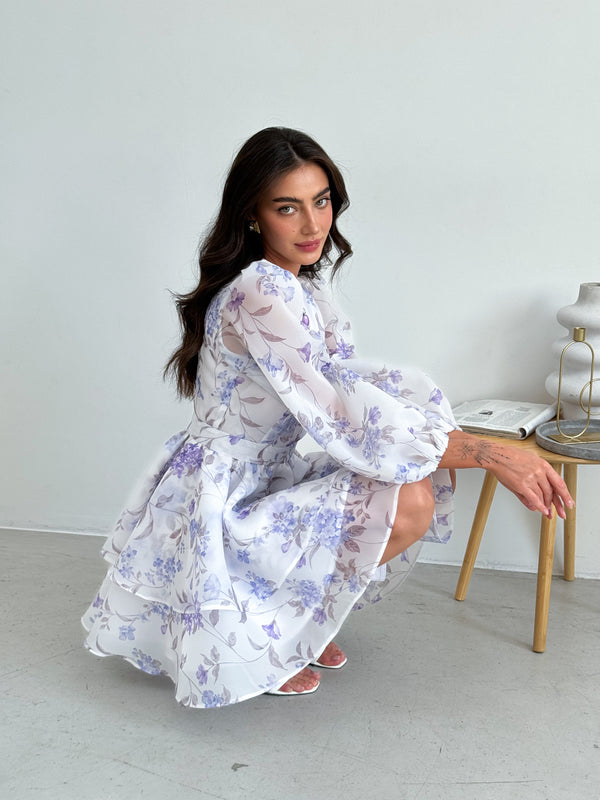 Dress Megan with organza print viola
