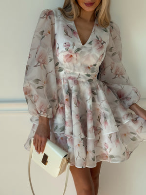 Dress Megan with organza print magnolia