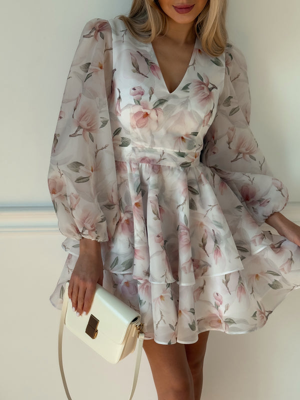 Dress Megan with organza print magnolia
