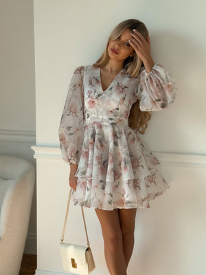 Dress Megan with organza print magnolia