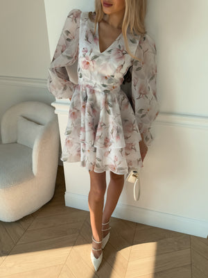 Dress Megan with organza print magnolia