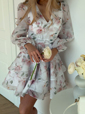 Dress Megan with organza print magnolia