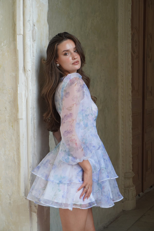 Dress Megan with organza print orchid