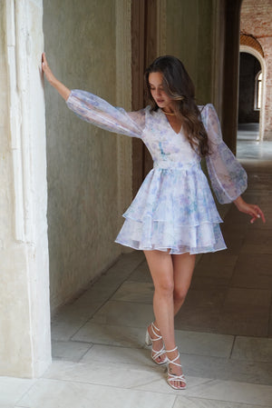 Dress Megan with organza print orchid