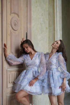 Dress Megan with organza print orchid