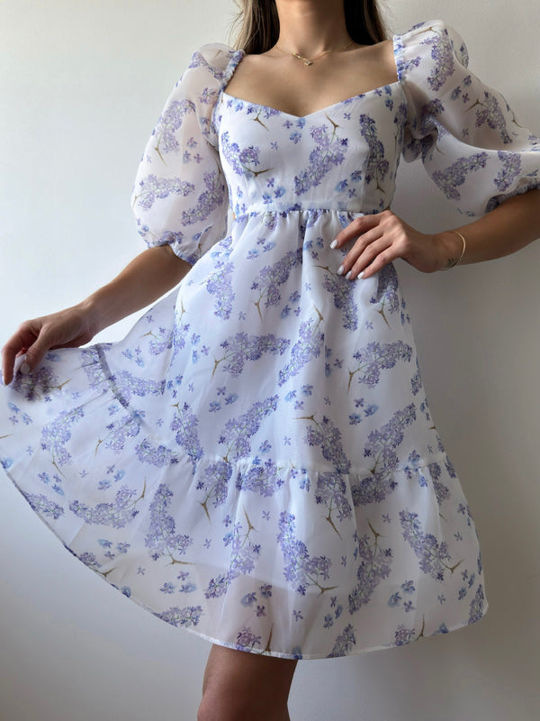 Dress Kelly with organza print lilac