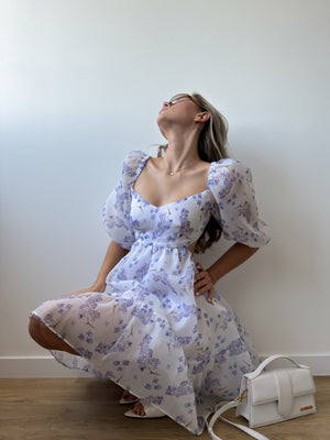 Dress Kelly with organza print lilac