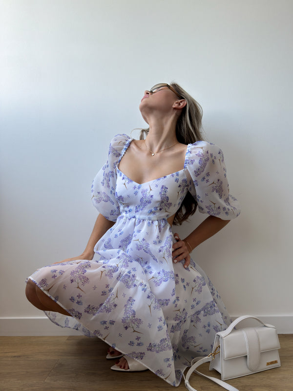 Dress Kelly with organza print lilac