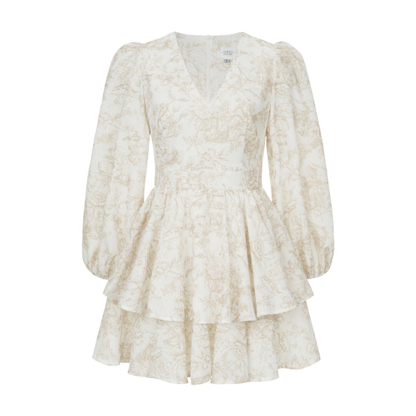 Klari Dior-style dress in polished linen in beige