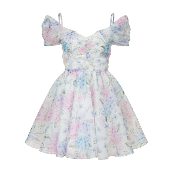 Dress Amelia with organza print hydrangea