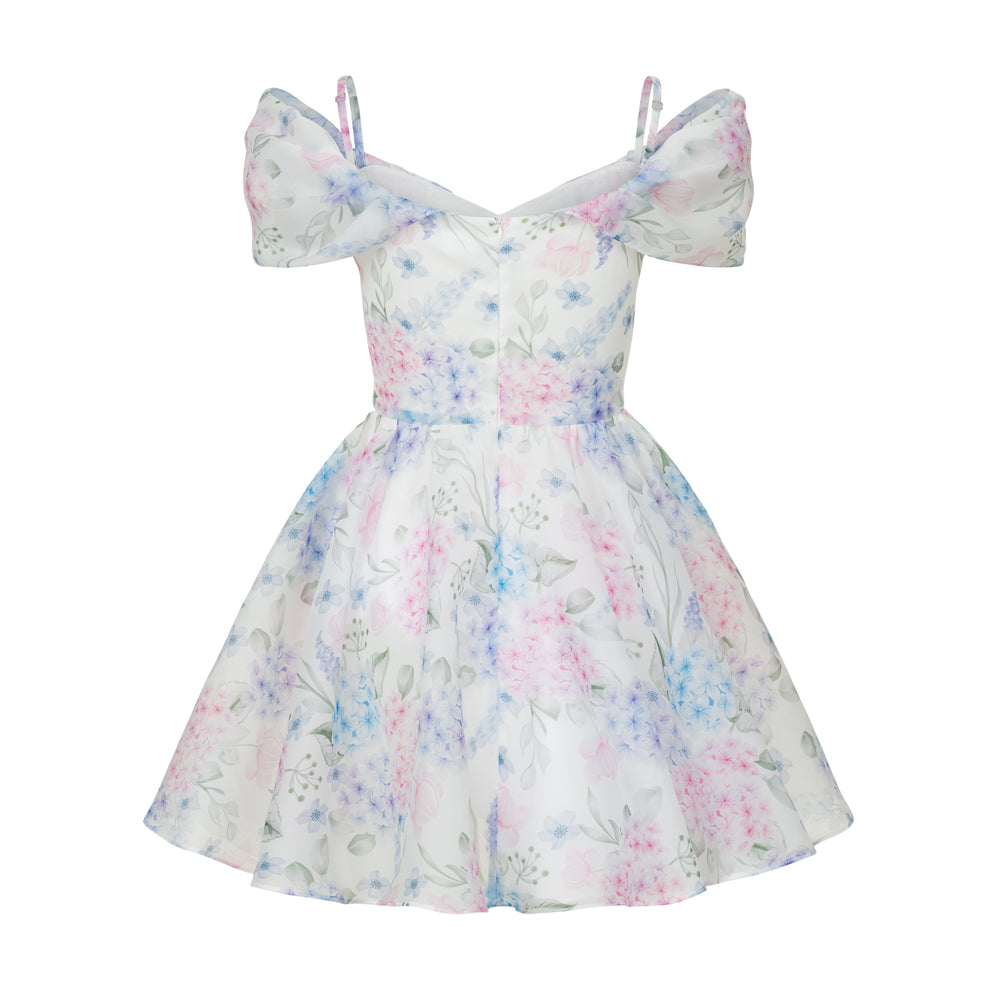 Dress Amelia with organza print hydrangea
