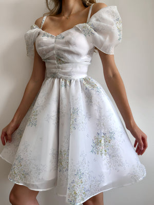 Dress Amelia with organza print mimosas