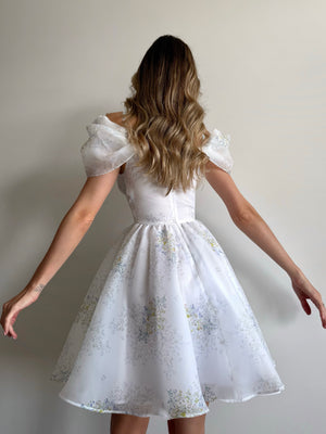 Dress Amelia with organza print mimosas