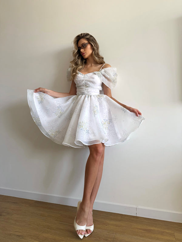 Dress Amelia with organza print mimosas