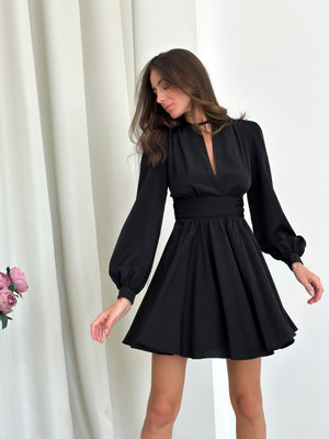 Drapi mini dress in black viscose silk