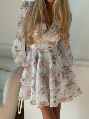 Dress Megan with organza print magnolia