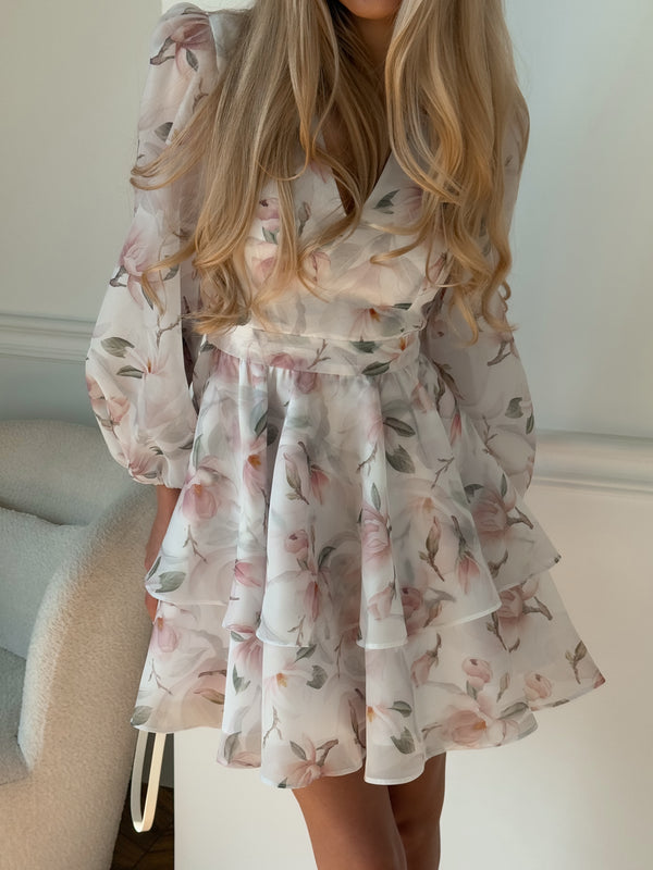 Dress Megan with organza print magnolia