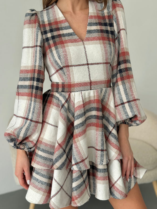 Dress Klari warm red check