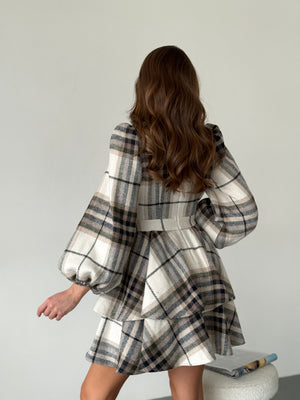 Dress Klari warm khaki check