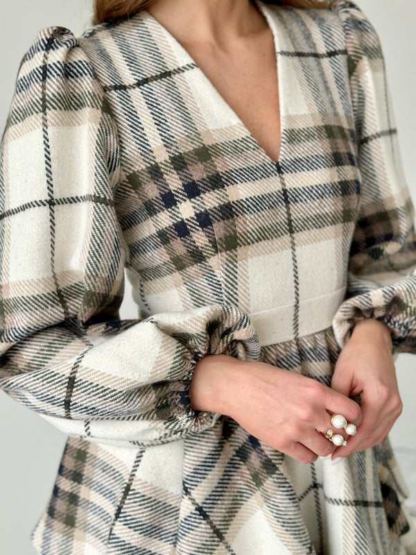 Dress Klari warm khaki check