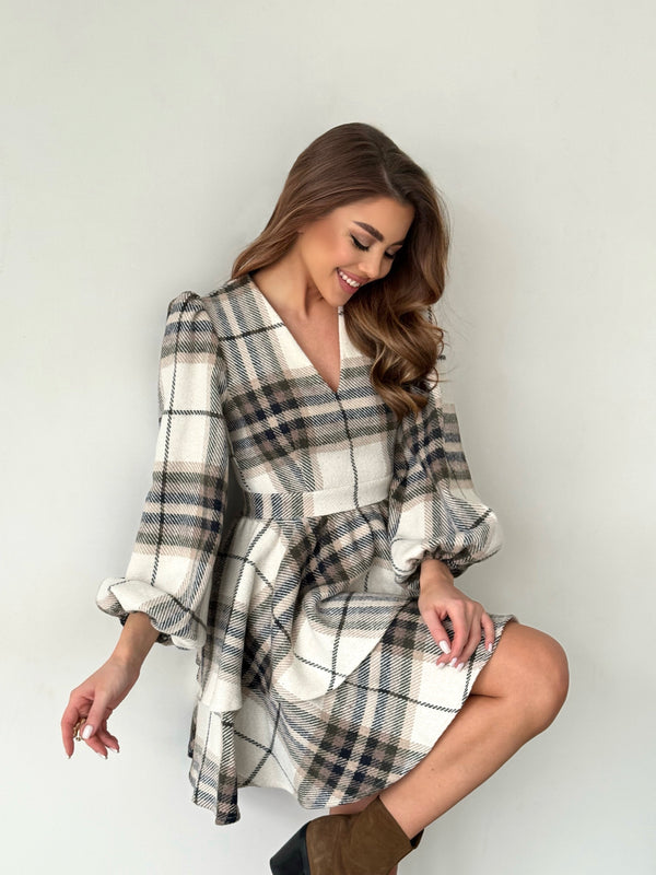 Dress Klari warm khaki check