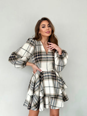 Dress Klari warm khaki check