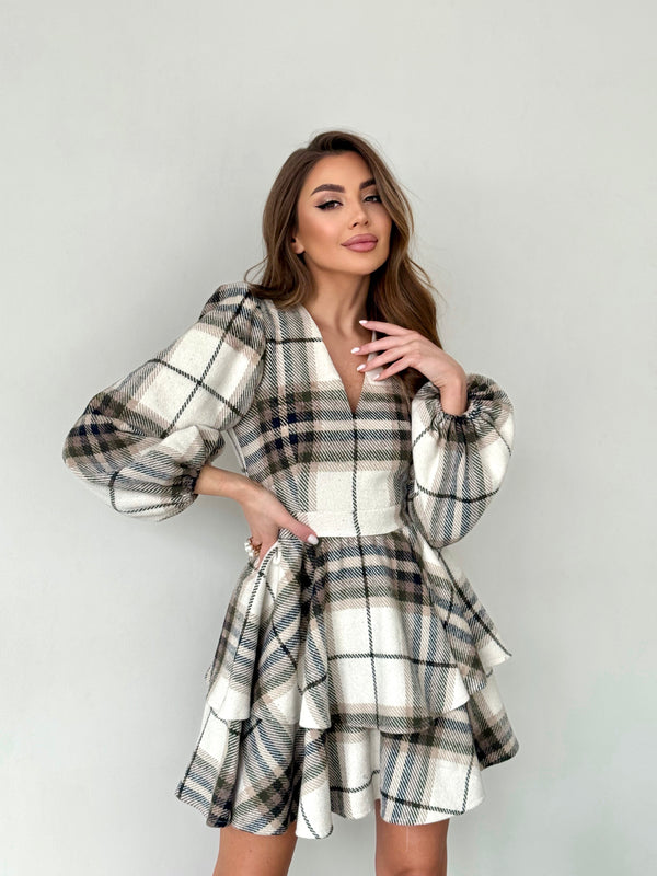 Dress Klari warm khaki check