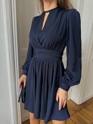 Drapi mini dress in blue viscose silk