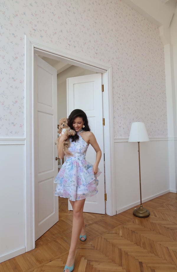 Dress Mia with organza print hydrangea